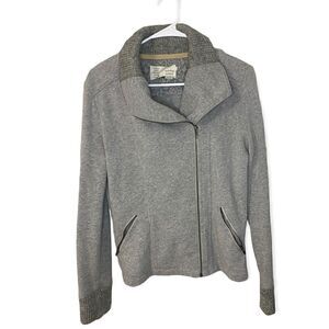 anthropologie saturday sunday zipup moto coat Cotton Wool Blend Knit Collar Gray
